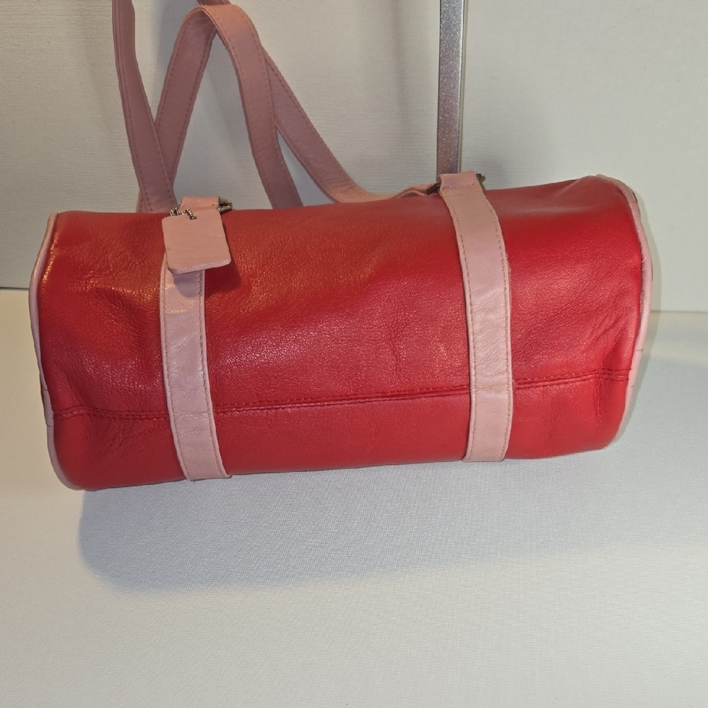 Jana Feifer Two Toned Pink Leather Mini Duffle /barrel Bag Purse - Picture 9 of 12